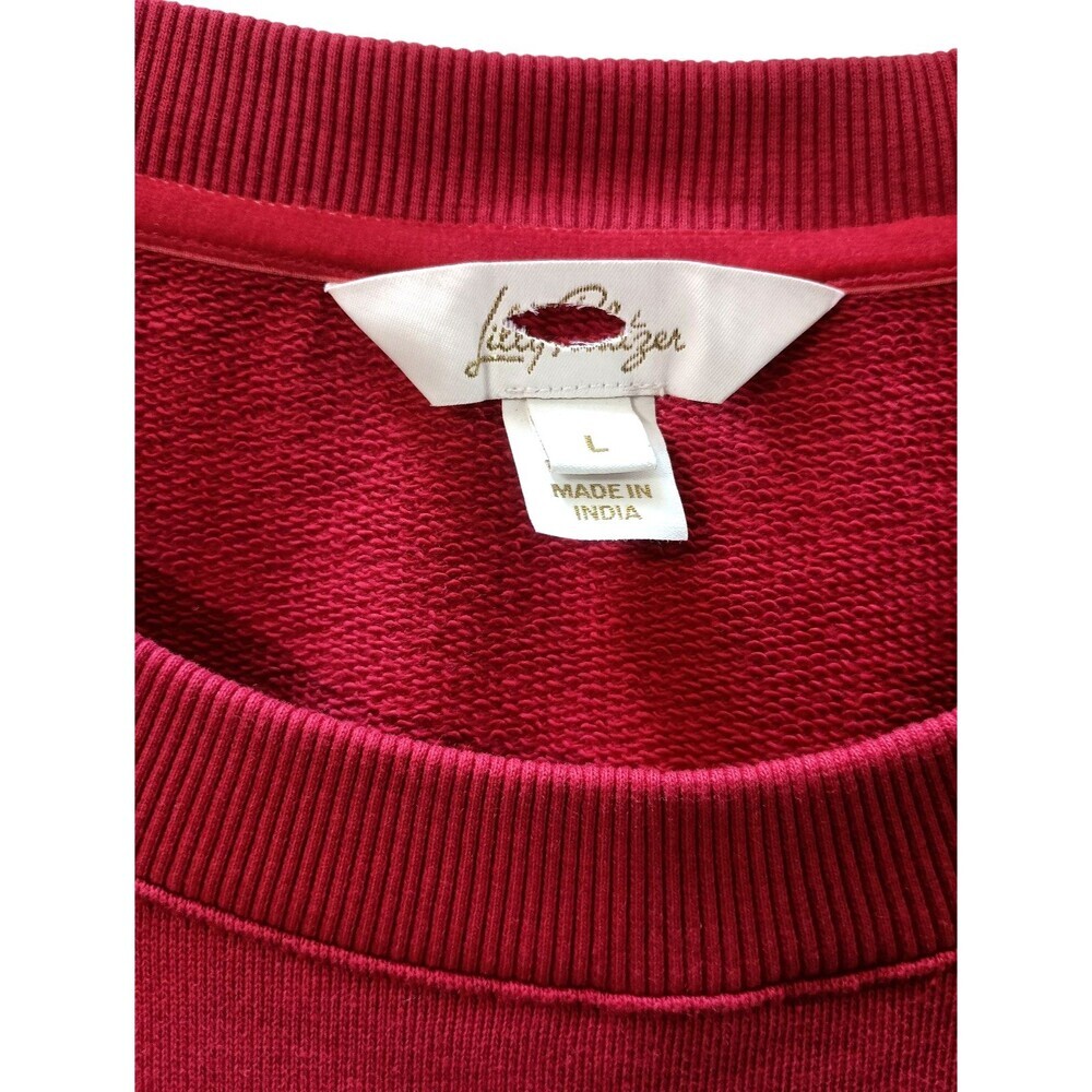 Lilly Pulitzer Ballad Sweatshirt Large Malbec Red Bow Terry Pullover Top - Picture 3 of 8